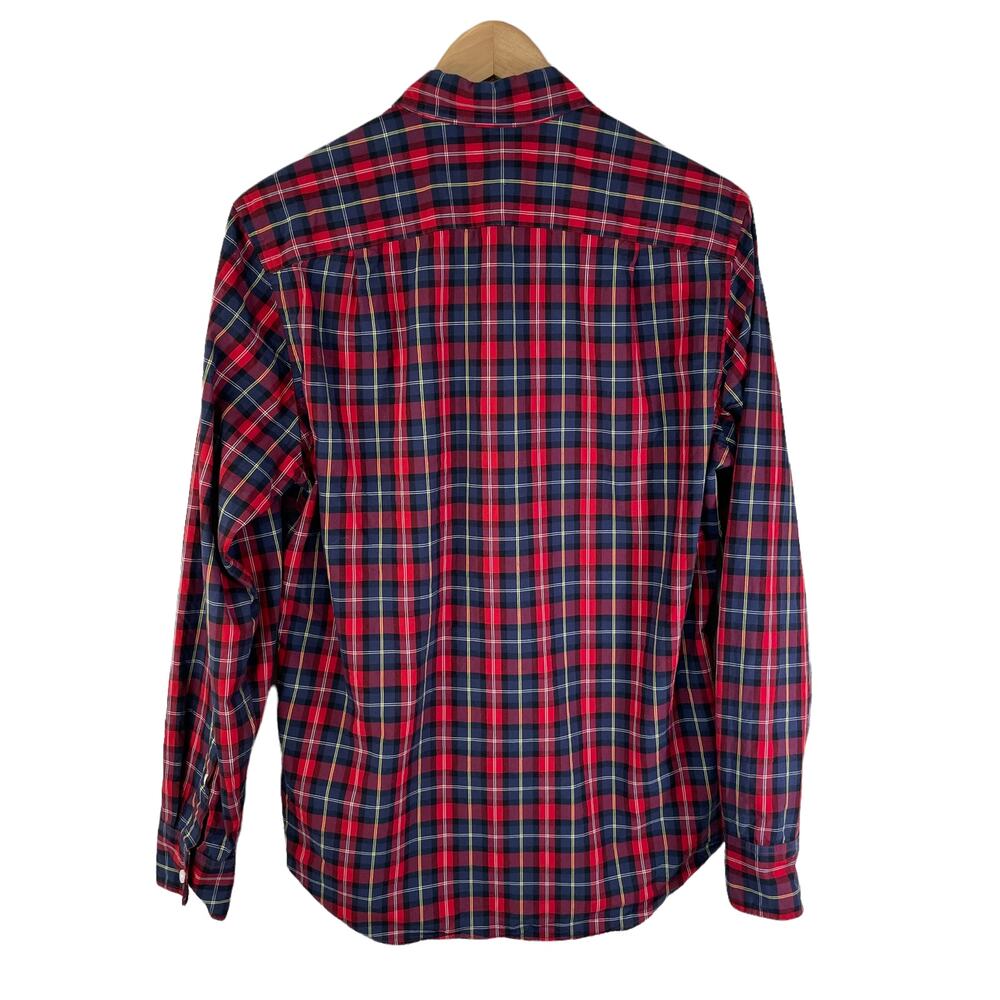 J Crew Men Plaid Button Down Long Sleeve Cotton Shirt Red Blue S Grunge Band Y2k - Picture 2 of 8